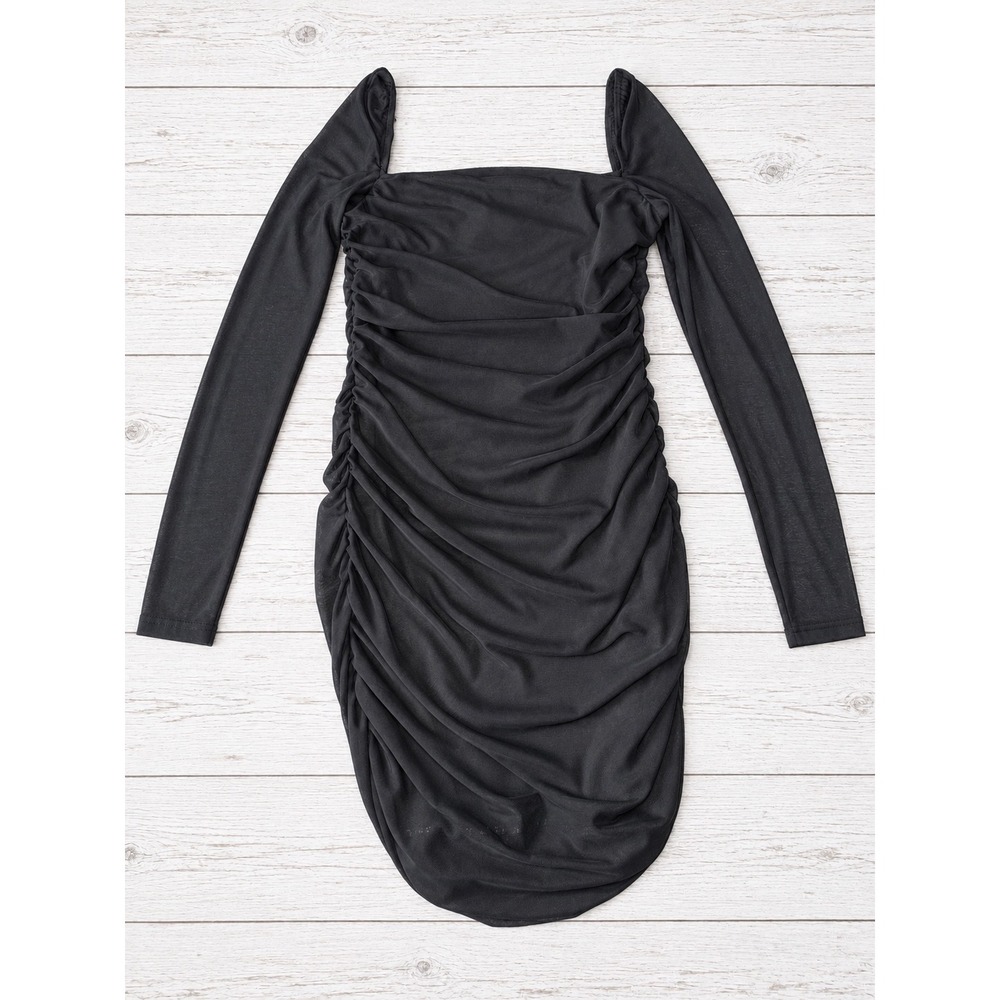 Princess Polly L/S Ruched Mesh Mini Dress Party Clubwear  Bodycon Black Size 6
